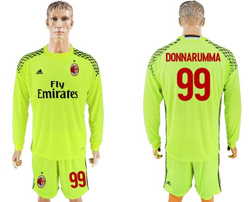 AC Milan #99 Donnarumma Shiny Green Goalkeeper Long Sleeves Soccer Club Jersey